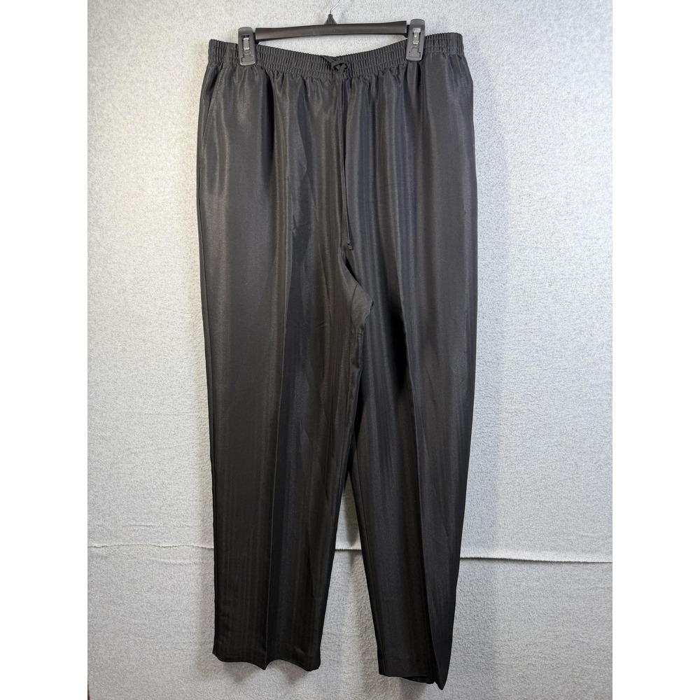 Alfred‎ Dunner Pants Womens 16 Black Satin Stripe Pull On Elastic Waist Dress